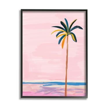 Stupell Industries Pink Modern Palm Tree Botanical & Floral Painting Black Framed Art Print Wall Art, 24 x 30