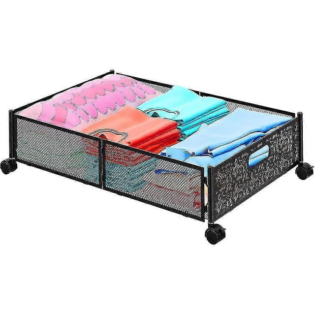 26-27 Under Bed Rolling Storage Foldable Metal Under Bed Storage Organizer Drawer