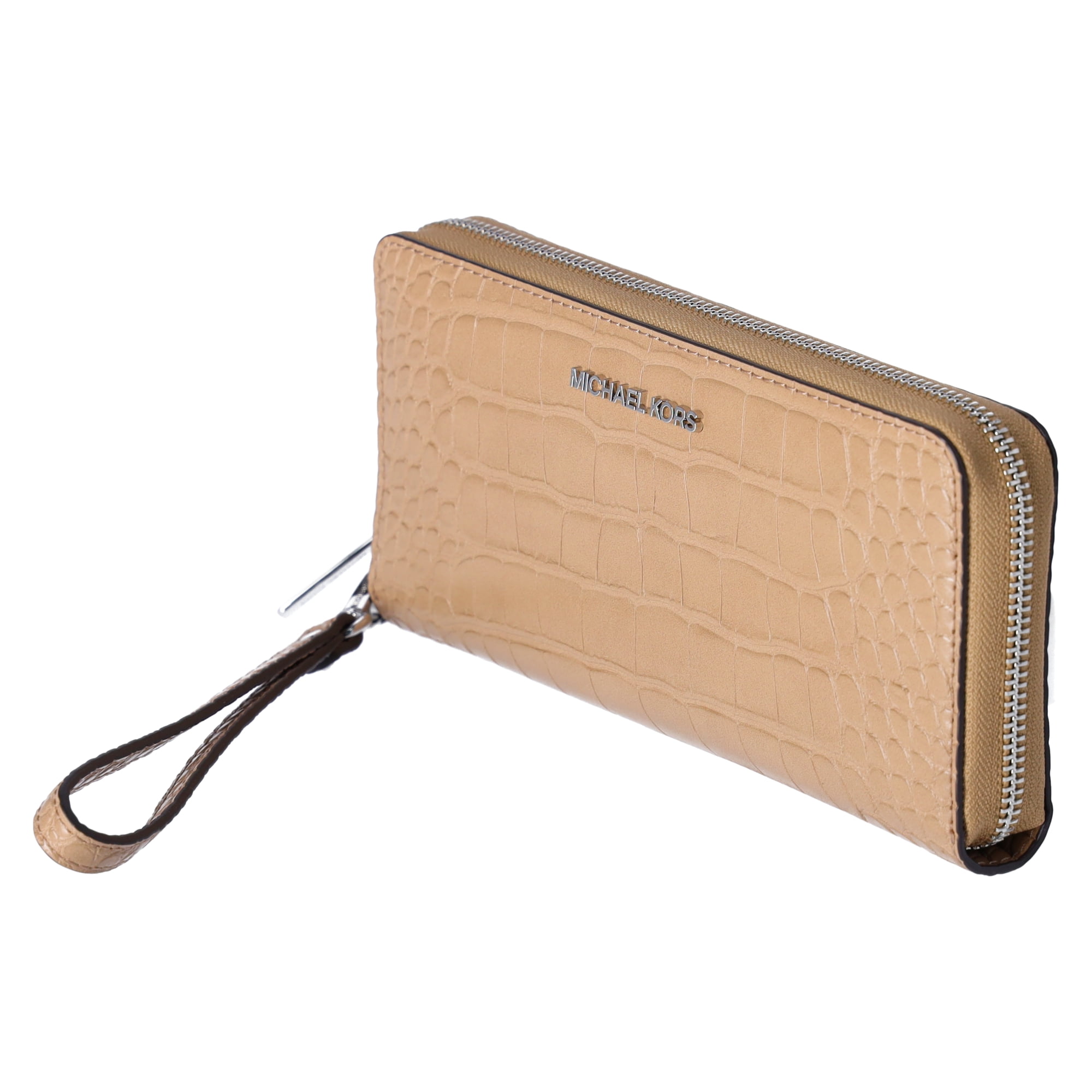 Michael Kors Jet Set Travel Camel Embossed Leather Wristlet Unisex