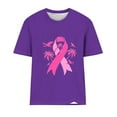 thumbnail image 3 of CLOISE Pink Breast Cancer Tops Women Short Sleeve Crewneck Tops Ribbon Pink Breast Cancer Awareness Tee Shirts Cute Comfy Shirts Cancer Fight Clothes Purple L, 3 of 3