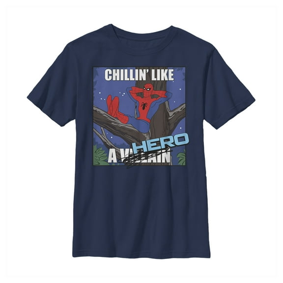 Boy's Marvel Spider-Man Chillin' Like a Hero Graphic Tee Navy Blue X Small
