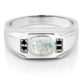 thumbnail image 3 of Gem Stone King Men's 925 Sterling Silver White Opal and Black Diamond Ring (1.18 Cttw, Gemstone October Birthstone, Oval Cabochon 8X6MM,, Size 8), 3 of 4