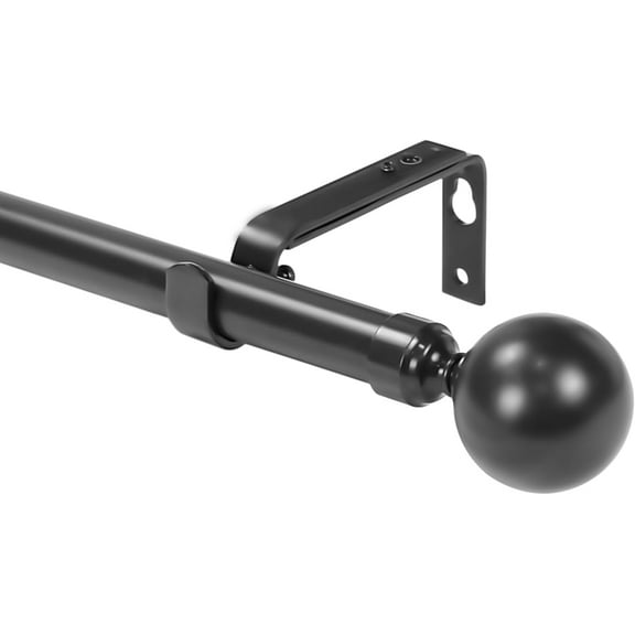 Urbanest Adjustable Single Curtain Rod Set Steel Ball Finials – 1 -Inch Diameter, With Black Rod, 28–48 Inches