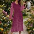 thumbnail image 2 of Wo-Fusoul Robe Patchwork en Velours et Chiffon pour Femmes, Robe Midi à Manches Longues à Col en V, Tenue Élégante pour Fête et Cocktail, 2 of 9