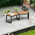 thumbnail image 1 of Costway Backless 2-Person Patio Curved Bench with Slatted Seat & Metal Legs Oil Painted, 1 of 8