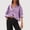 001 Purple, variant on Womens 3/4 Length Sleeve Striped Shirt Loose Fit Button Down Drop Shoulder Blouses Ruffle Hem Top