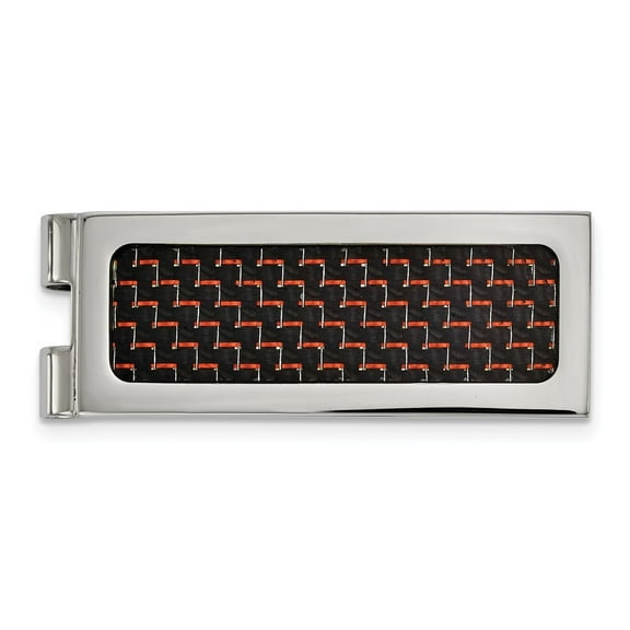 19.92mm Stainless Steel Engravable Polished With Black and Red Carbon Fiber Inlay Money Clip Jewelry for Men