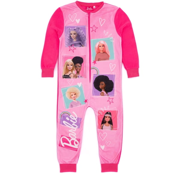 Pijama onesie Barbie de forro polar rosa para niñas, de 3 a 10 años