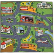 Kids Playmat Nursery Area Rug 3'3" x 3'3" Square Carpet Educational Roads and Buildings Great For Playing With Cars & Toys and Lots of Fun