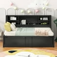 thumbnail image 2 of MODERNLUXE Metal Twin Size Daybed with Trundle, Storage Headboard and USB Charging Station, Black, 2 of 13
