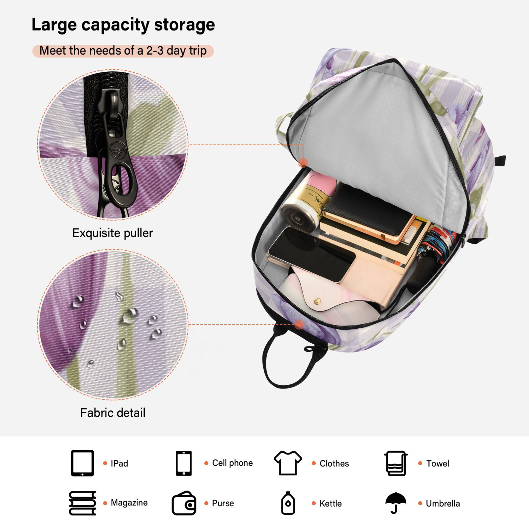 2 Racquet Holder Tennis Backpack Tennis Racket Covers Gym Bags Beautiful Pinkish-purple Tulips