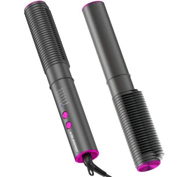 ABLEGRID Hair Straightener Curl Brush,2 in 1 Ring Hair Straightening Comb Curling Iron for Women,Portable Hair Styling Wand with 5 Temps,Fast Heating,Anti Scald Support and Dual Voltage