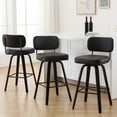 thumbnail image 2 of Swivel Counter Height Bar Stools, Set of 4, 29" Upholstered PU Leather Barstools with Back Wood Legs, Mid Century Modern Bar Chair Island Stool for Kitchen Counter, Black, 2 of 11