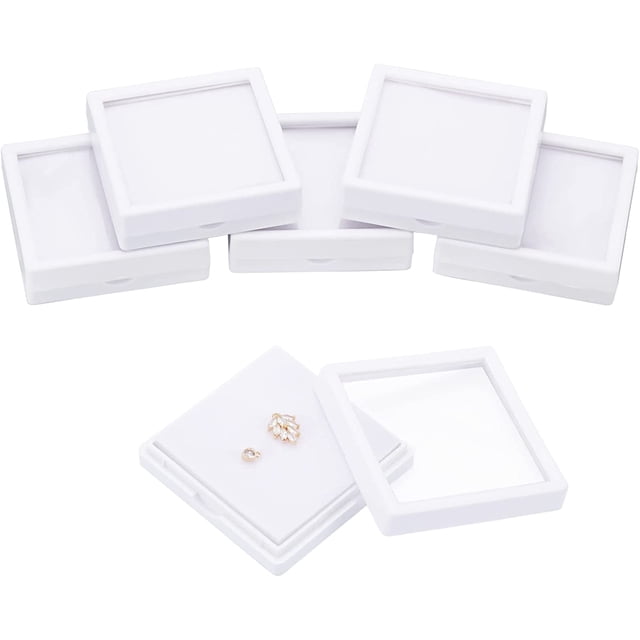 Caja de presentación de 6 piedras preciosas blancas con cojín de esponja, caja de regalo con ventana transparente para joyería y diamantes (7,1 x 7,1 x 2 cm)