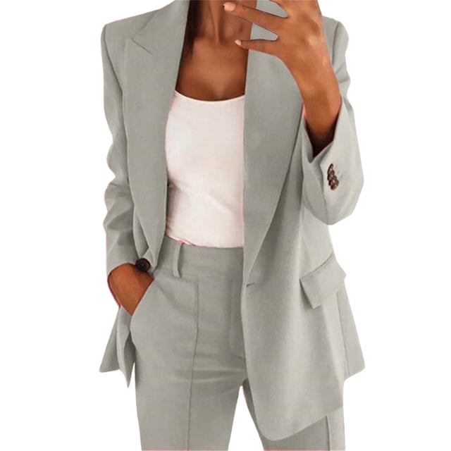 MIASHUI Cardigan Ajusté à Revers Cranté pour Femme, Veste Décontractée Élégante Style Blazer Ouverte à l'Avant pour Femme Gris, TTTG