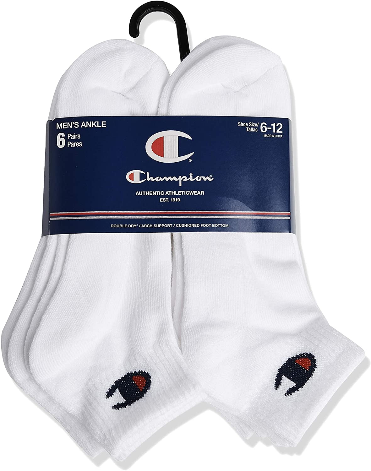 Champion Men s Athletic Ankle Socks 6 Pack Size 6 12 Double Dry Moisture Wicking Arch Support Cushion Foot Bottom Walmart