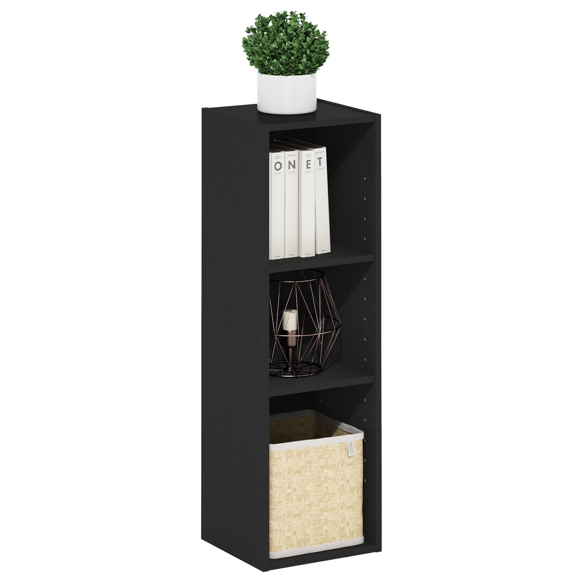 Furinno FULDA Book Shelf, 3-Tier Narrow Bookshelf, Bookcase with 10-In Width Storage Shelf, 9.3 x 9.8 x 31.5, for Living Room, Bedroom, Home Office, Darkwood