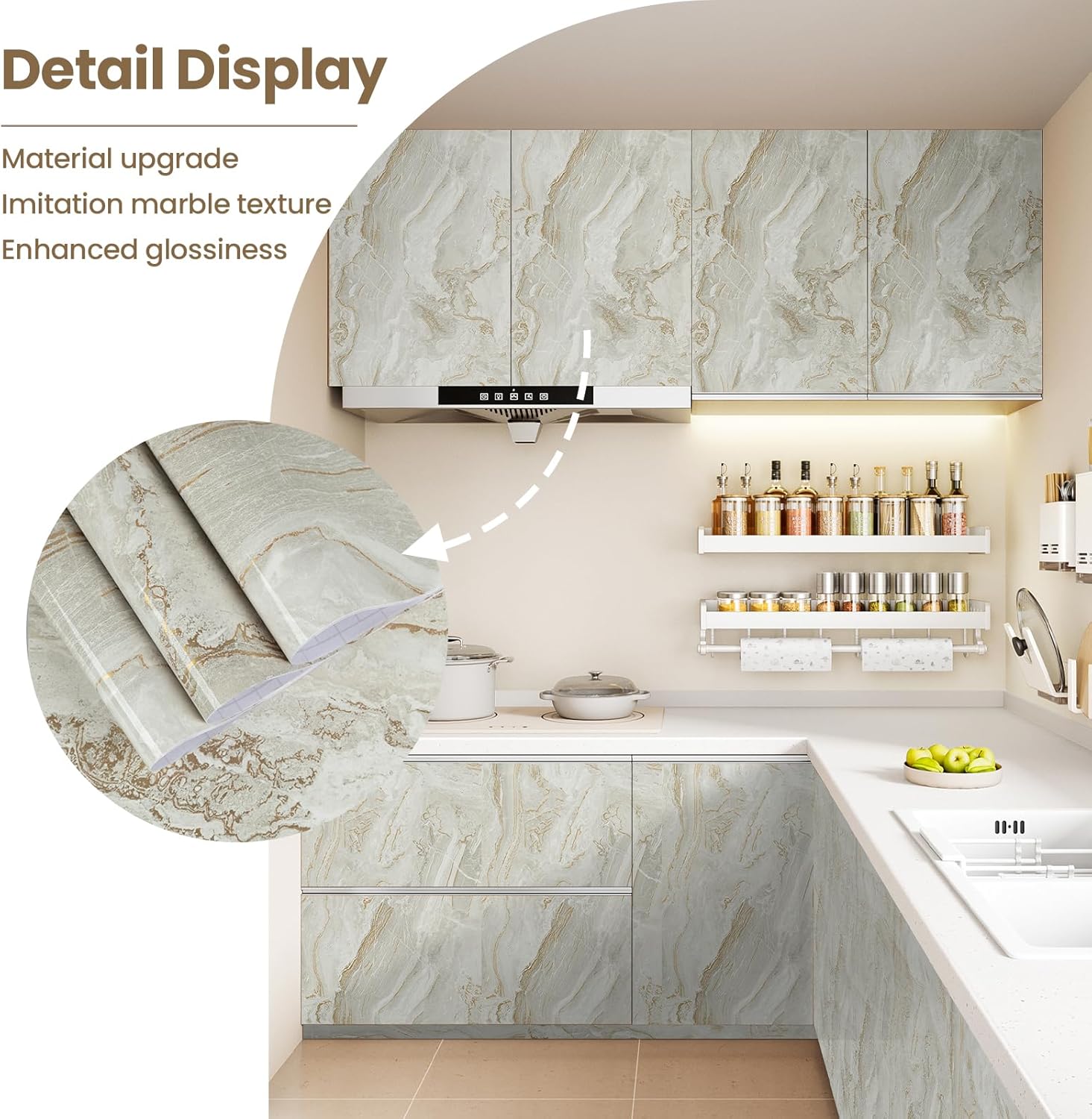 MaxxMarket Glossy Marble Contact Paper Peel and Stick Gray/Gold Wallpaper Vinyl Wrap Waterproof Wall Paper for Kitchen Countertop Cabinet Furniture 17.7" x 78.7"