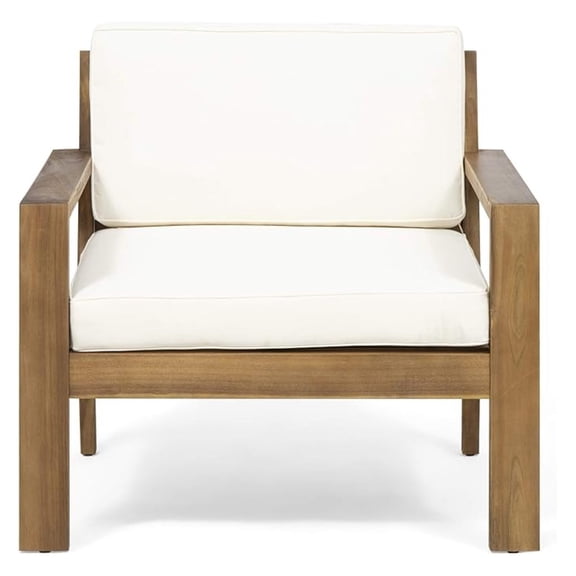 Outdoor Wood Club Chairs with Cushions Cream   Acacia Wood