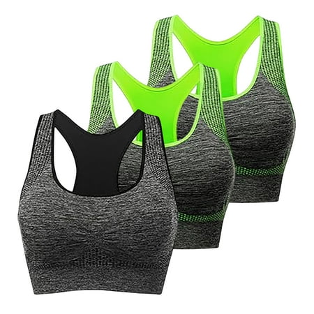 ATOYSOY 3 Pack Sports Bra Everyday Bra Racerback Yoga Activewear Comfort Bra Bralette Underwear Teens Workout Push Up Breathable Clearance Wireless Seamless Tank Tops Gray M