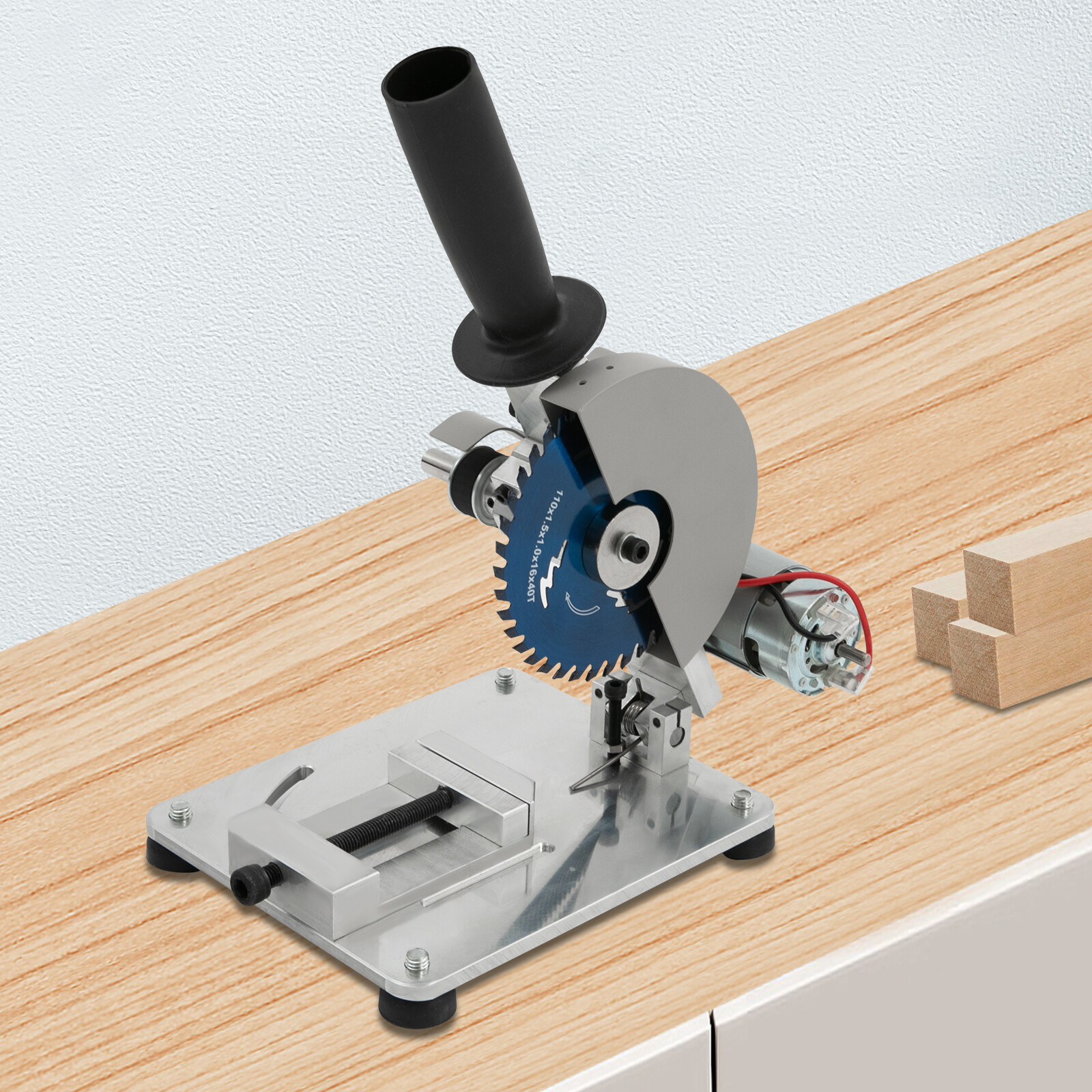 FOGGBET Mini Table Saw, 96W 9000RPM 4 Inch Portable Tabletop Saw, 0-45° Adjustable Mini Miter Saw with 2 Blades, Compact DIY Craft Cutting Machine for Wood, Acrylic, Plastic, PCB