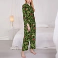 thumbnail image 3 of Picia Green Cacti And Red Chili Pattern Women’s Long-Sleeve Sleepwear Set - Soft 2-Piece Loungewear with Pockets, Comfy PJs for Relaxing Nights-Medium, 3 of 7