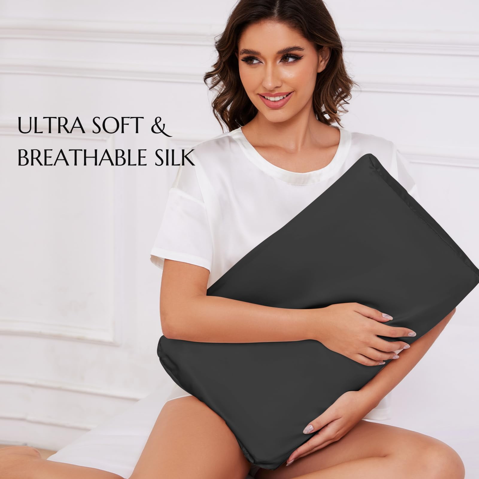 THXSILK Silk Contour Pillowcase, 19 Momme Silk Cervical Pillowcase, Neck Pillowcase, Wave Shape Pillow Case, 100% Pure Mulberry Silk, Black