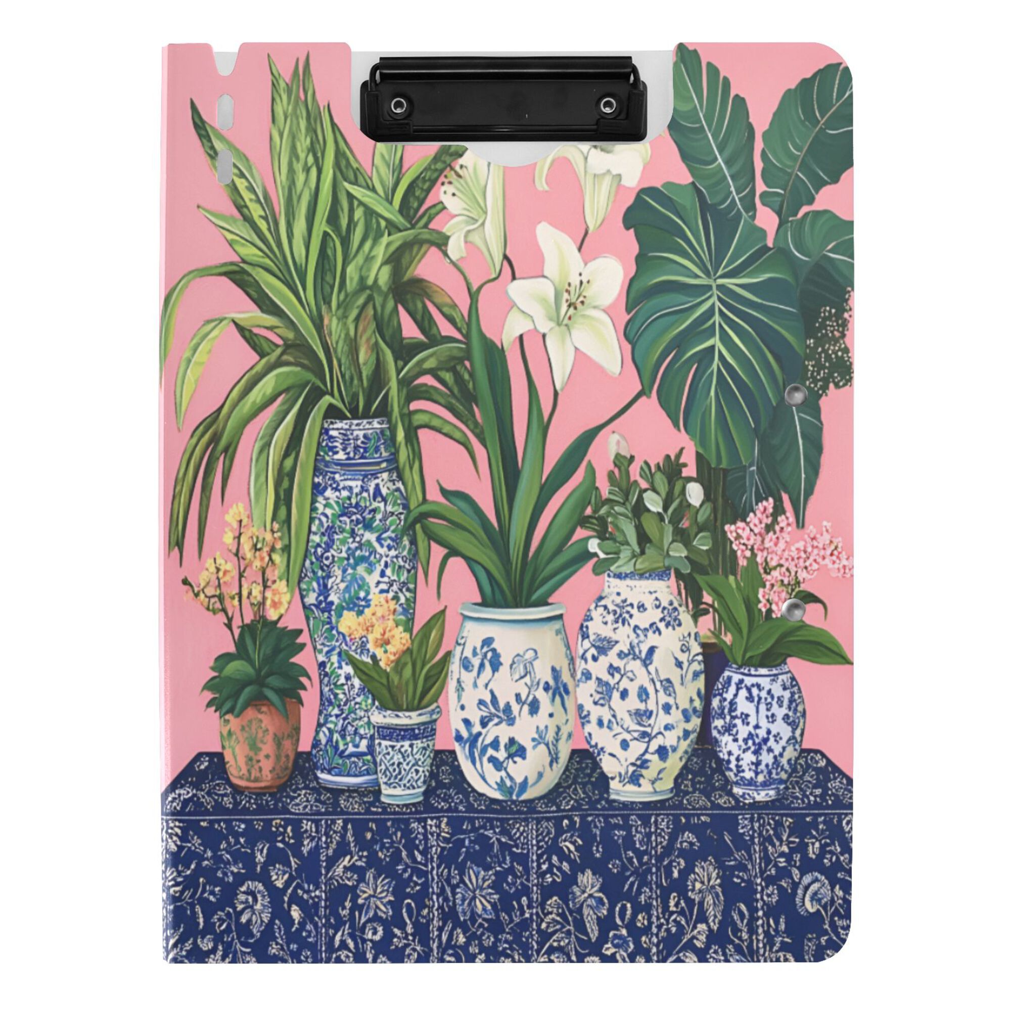 FORMRS A4 Clipboard Folder with Pen Holder Horizontal Foldable School Office Binder, Floral Vase