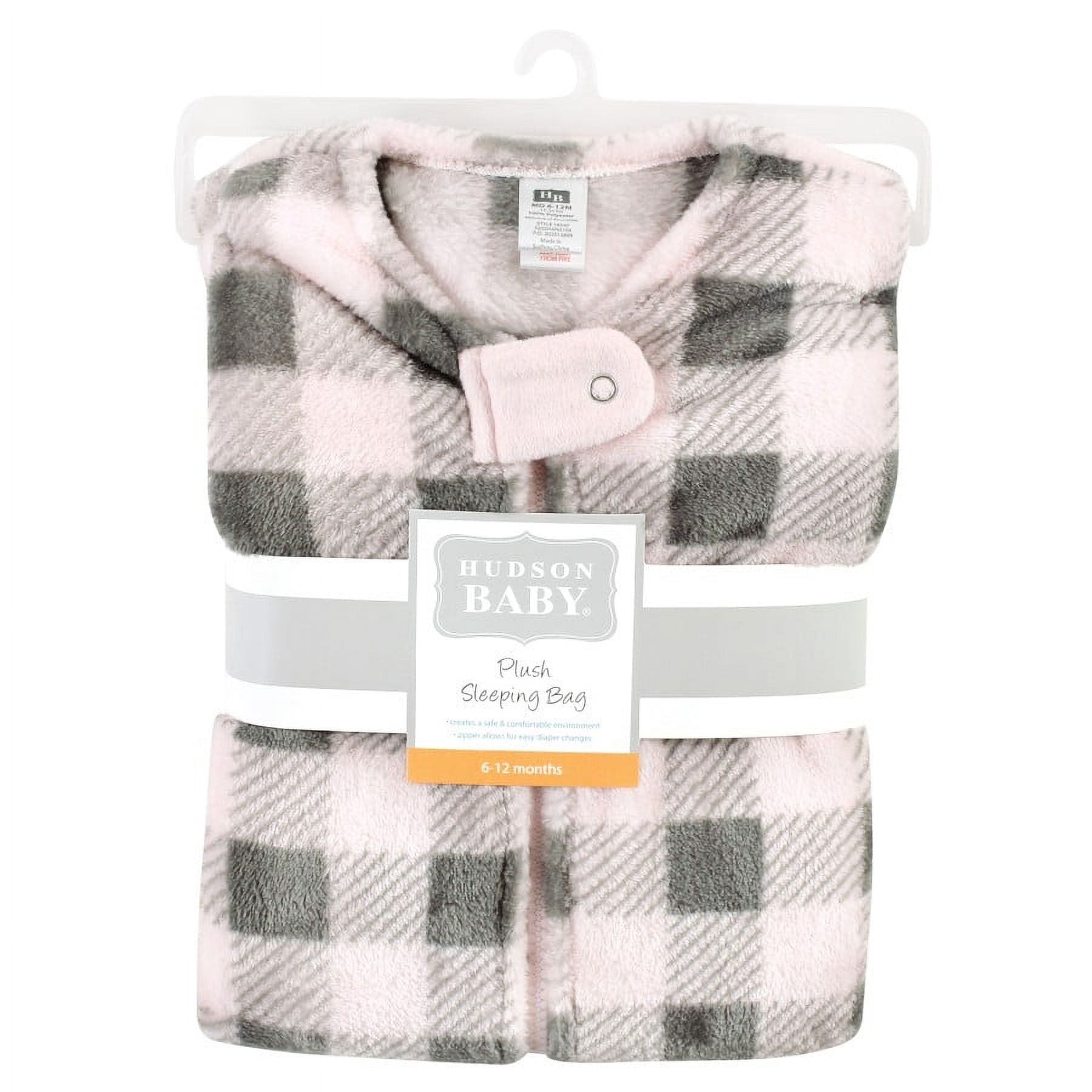 Hudson Baby Infant Girl Plush Sleeveless Sleeping Bag, Sack, Blanket, Pink Gray Plaid, 18-24 Months
