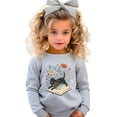 thumbnail image 2 of Black Cat Book Lover Sweatshirt for Adults & Kids Whimsical Floral Bookworm Sweater for Reader Gray Sweatshirt Youth Medium, 2 of 5