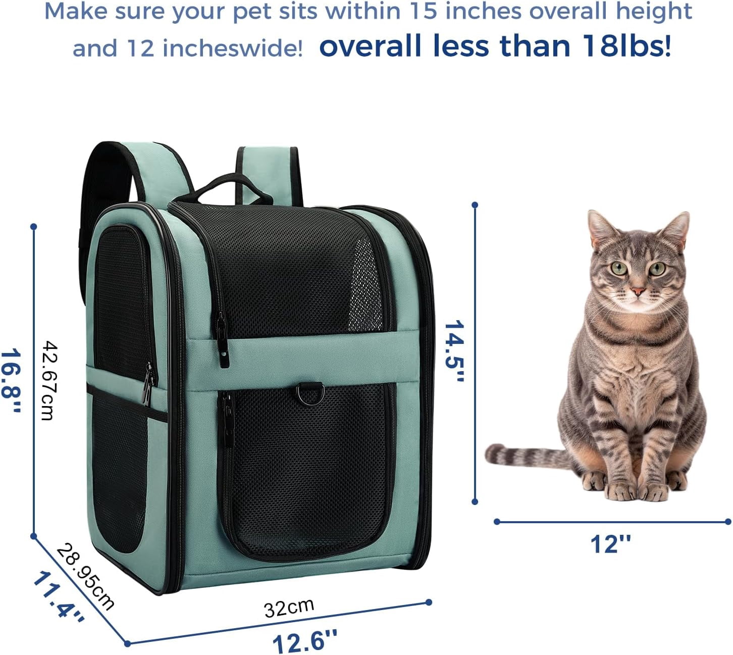 Pet Carrier Backpack for 4-18lb Cats and Dogs, Puppies, Safety Features and Cushion Back Support | for Travel, Hiking, Outdoor Use (Gray)