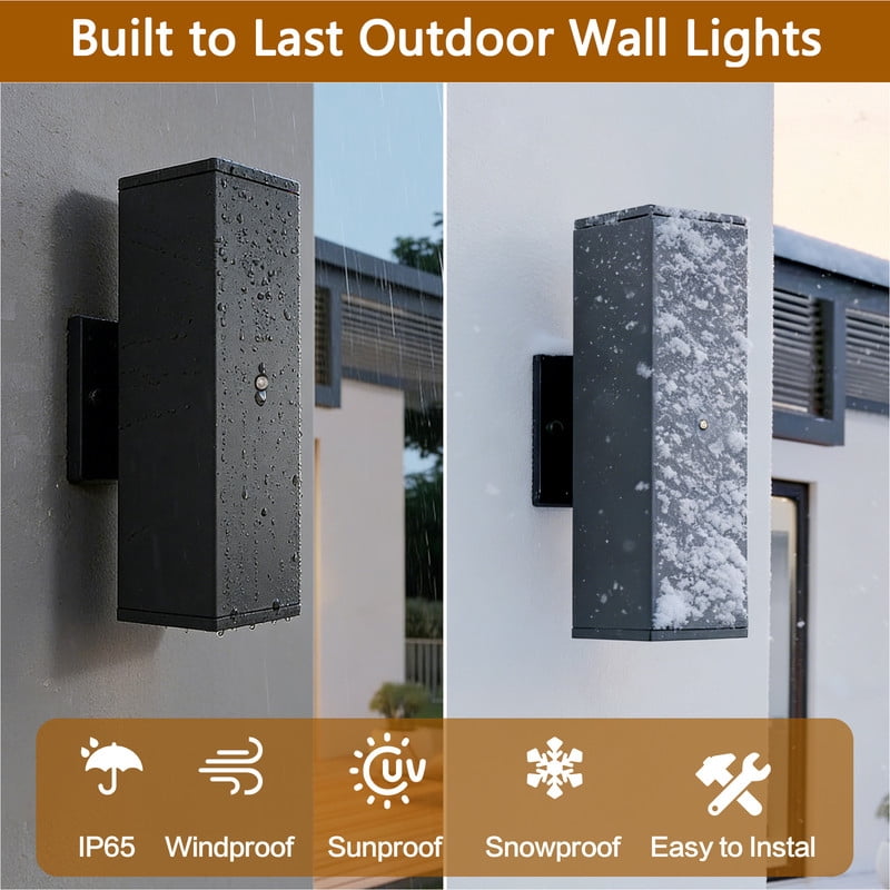 TICOZE Dusk to Dawn Modern Outdoor Wall Light Fixture, 2-Pack Black Square Exterior Lighting with Sensor, IP65 Waterproof Sconce Lights for Porch Patio Garage Front Door