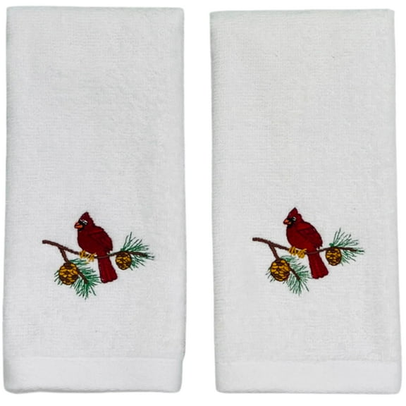 Serafina Home Plush Velour Cotton Fingertip Towels, Christmas Cardinal Bird, Set of 2