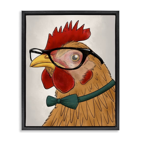 Stupell Industries Funny Hipster Rooster Animals Painting Black Floater Framed Canvas Art Print Wall Art, 17 x 21