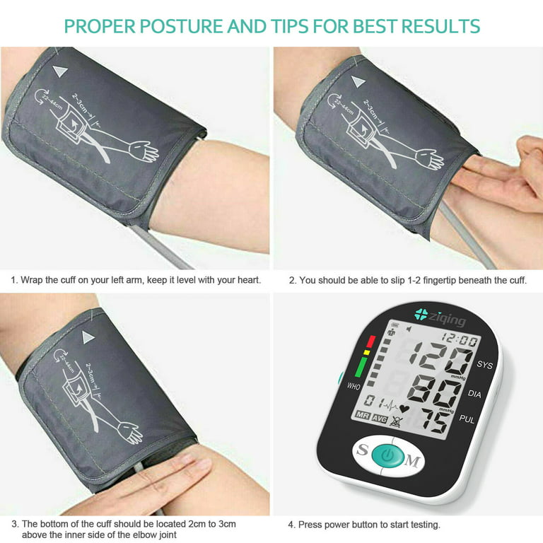 Ziqing Blood Pressure Monitor Upper Arm Blood Pressure Machine with Adjustable BP Cuff LCD Pulse Rate Monitor for Home Use, with 2x99 Sets Memory