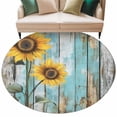 thumbnail image 6 of Summer Sunflower Round Rug 5ft Washable Circle Kitchen Rugs Non Slip Blue Wood Grain Farmhouse Country Large Area Rug Indoor Floor Carpet for Bedroom Living Room Home Office Dining Room Nursery, 6 of 8