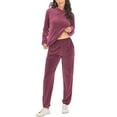 thumbnail image 1 of Women's Velour Sweatsuit Set Hoodies Sweatshirt + Jogger Pants Pocketed Tracksuits Solid Sport Suits Winter Warm 2 Piece Outfits Hoodie & Sweatpants Sweatsuit Set, 1 of 7
