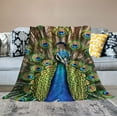 thumbnail image 2 of ARISTURING  Blue Tail Feather Colorful Gold Animal Peacock Green Flannel Blanket Home Sleeping Blanket Decor Sofa Blanket, 2 of 6