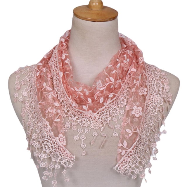 Foulard Triangle Transparente à Franges en Dentelle Ajourée Florale pour Femmes X2H1