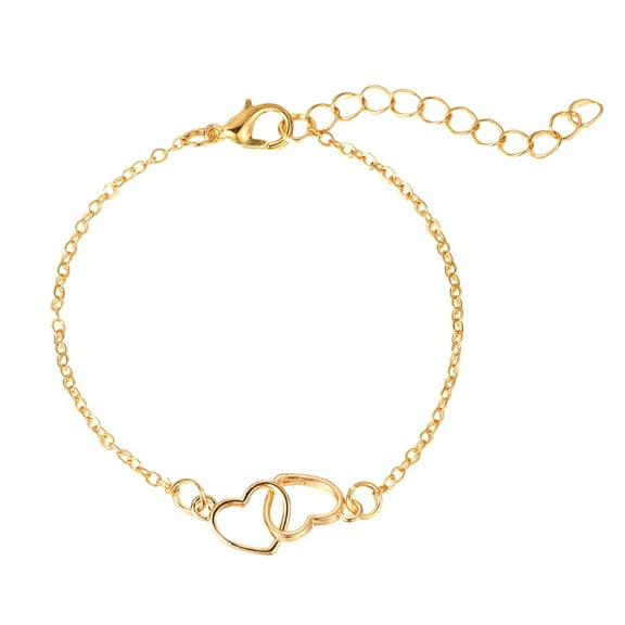 Mightlink Women Bracelet Connected Heart Pendant Adjustable Length Lobster Clip Romantic Love Symbolization Valentines Day Gift Lady Wrist Jewelry