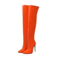 thumbnail image 3 of Frontwalk Women Thigh High Boot Stiletto Heel Over The Knee Boots Pull On Heels Work Lightweight Winter Shoes Ladies Pointed Toe Orange Red 7, 3 of 9