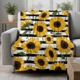 thumbnail image 2 of Yellow Sunflowers Throw Flannel Blanket Retro Plants Flowers Black White Striped Super Soft Cozy Bed Blanket, Lightweight Plush Fuzzy Bed Throw for Bedroom Sofa Couch Living Room 40x50In,, 2 of 9