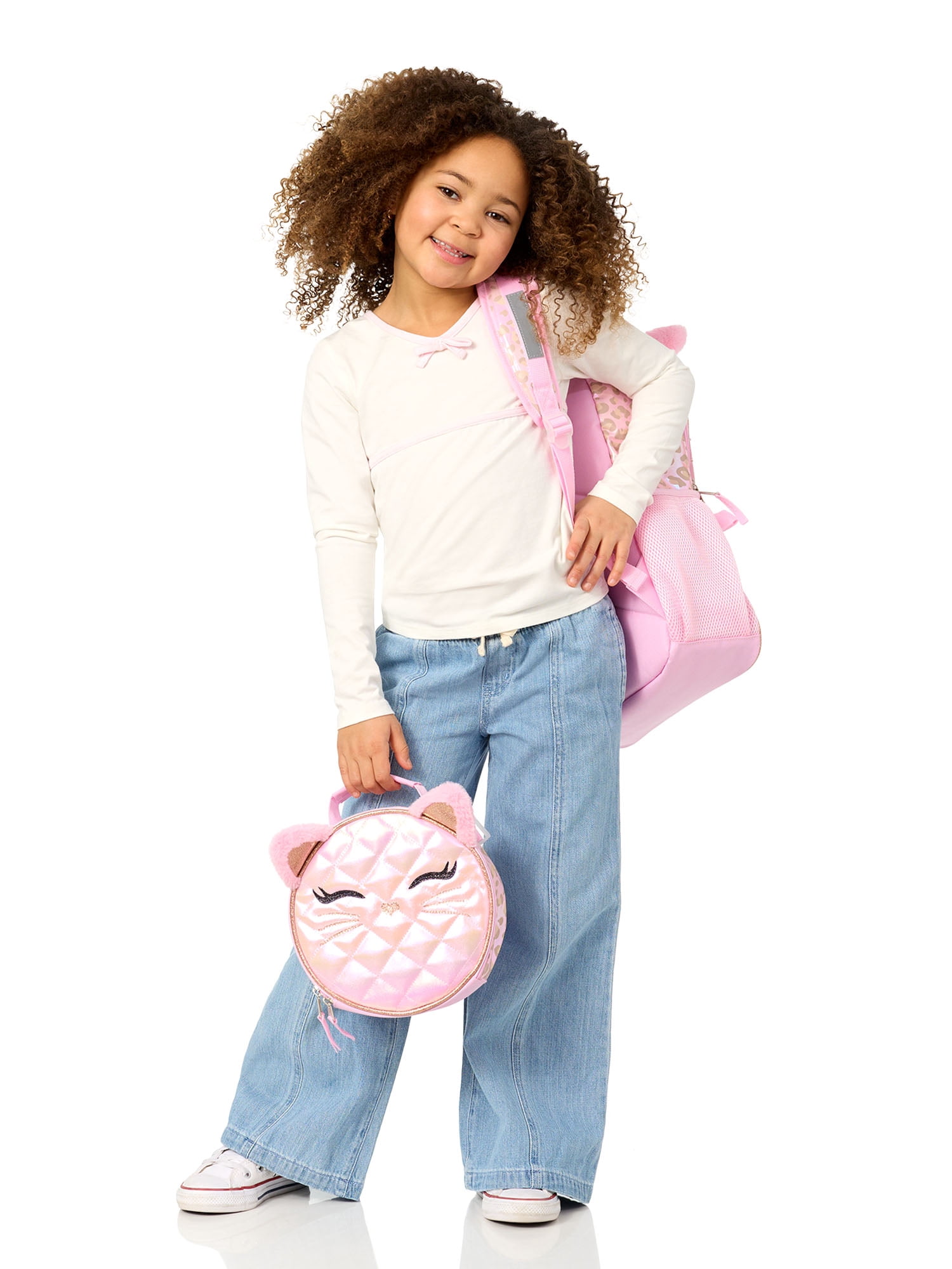 Wonder Nation Girl's 17" Leopard Cat Backpack & Lunch Box Set, Pink