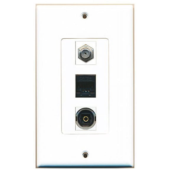 RiteAV - 1 Port Coax Cable TV- F-Type and 1 Port Toslink and 1 Port Cat5e Ethernet Black Wall Plate Decorative
