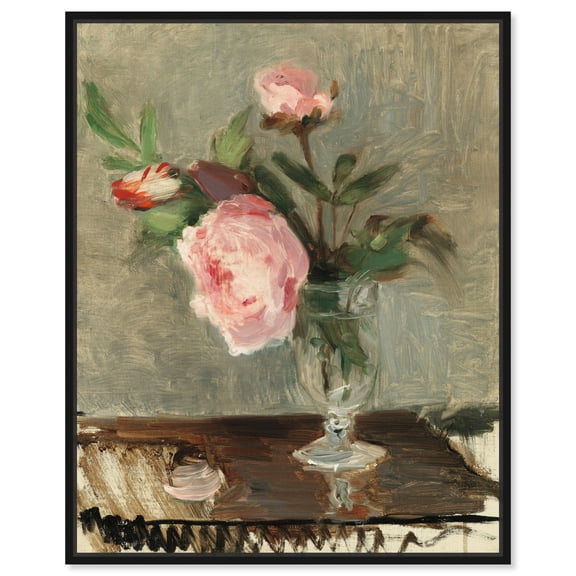 Berthe Morisot - Peonies Canvas Vintage Farmhouse Wall Art by Art Remedy, Black Frame, 16" x 20"
