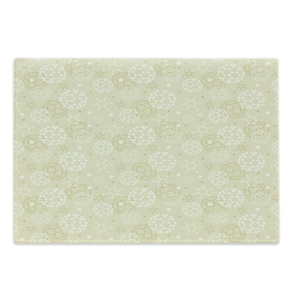 Ivory Cutting Board, Science Molecules Motif Chemical Bonds Circular Atoms in Soft Toned Form Design, Decorative Tempered Glass Cutting and Serving Board, Large Size, Cream White, by Ambesonne