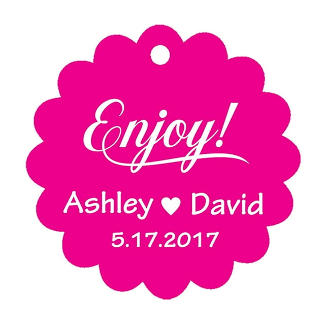 100 PCS Enjoy! Customized Scallop Edges Hang Tags Personalized Wedding Favor Gift Paper Tags