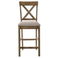 thumbnail image 2 of Weathered Oak Bar Stools Set of 2 with Cross Back, Beige Fabric Counter Height Wood Stools for Kitchen, 2 of 7