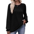 thumbnail image 1 of Camisas de Larga para Mujer, Moda Otoño 2025, Blusas Elegantes e Informales, Blusas Tipo Túnica Plisadas con Cuello Redondo. Negro S, 1 of 10
