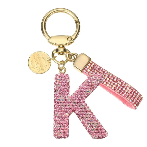 Uxcell Initial Letter Keychain Cute Letter-K Sparkly Rhinestone Key Chain Charm Pink